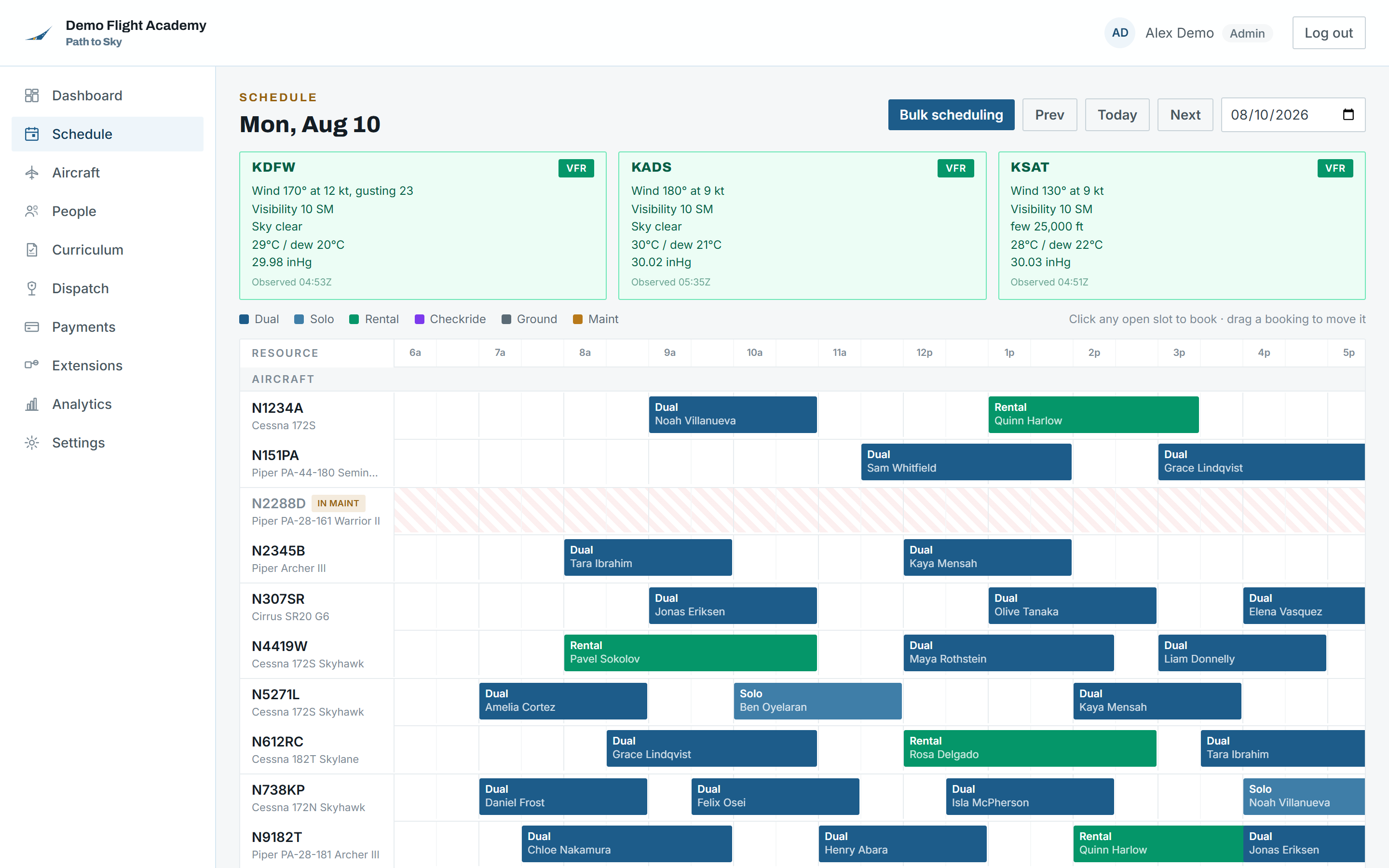 Path to Sky scheduling screen